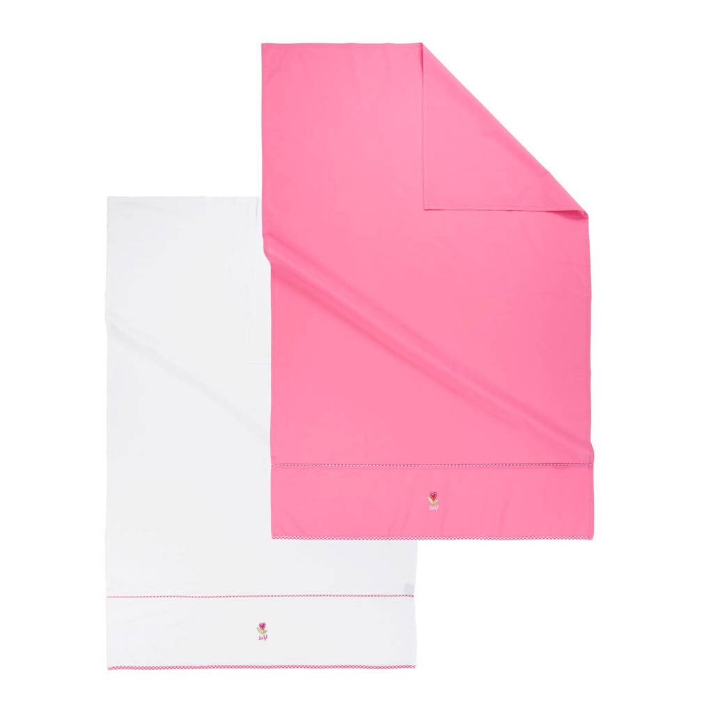 lief! wieglaken 80x100 cm wit/roze (2 stuks), Roze/wit