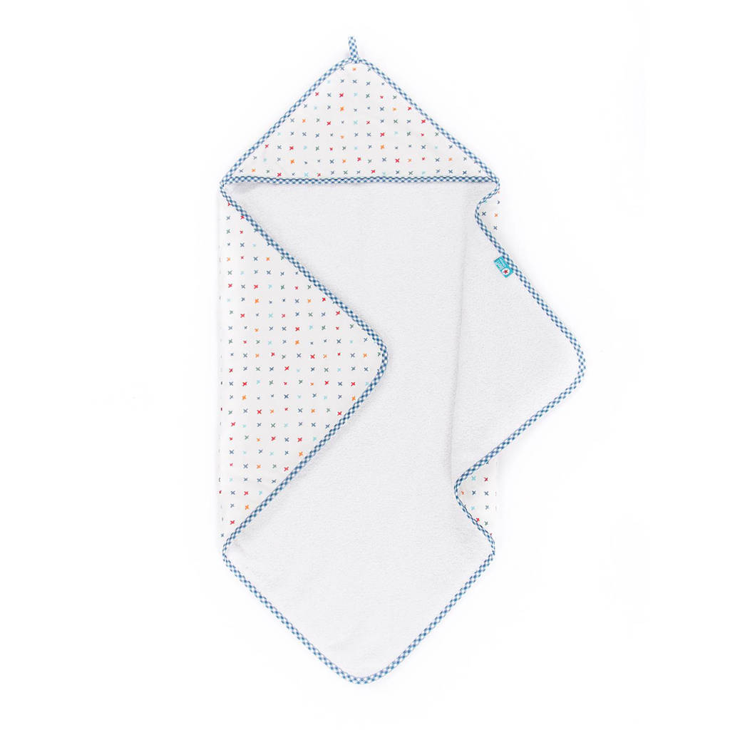 lief! badcape 75x75 cm wit/blauw, Wit/blauw