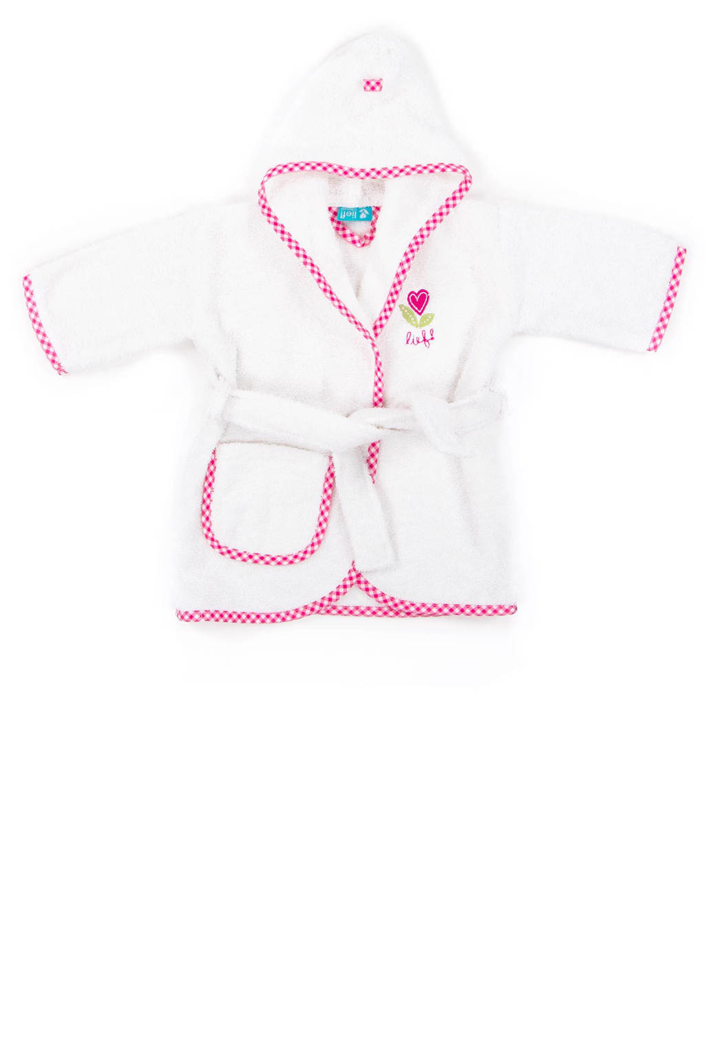 lief! badjas 0-12 mnd wit/roze, Wit/roze