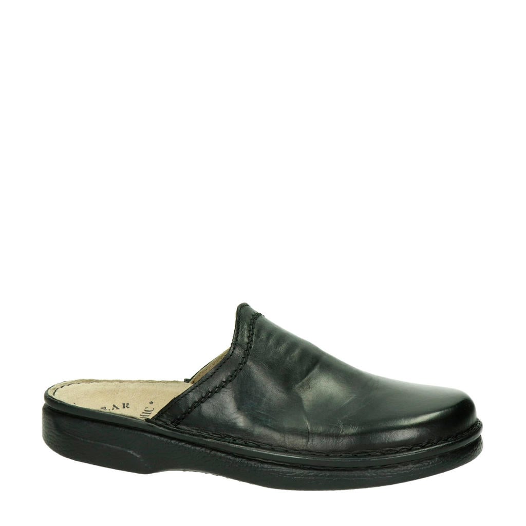 Zwarte heren Nelson Anatomic leren pantoffels