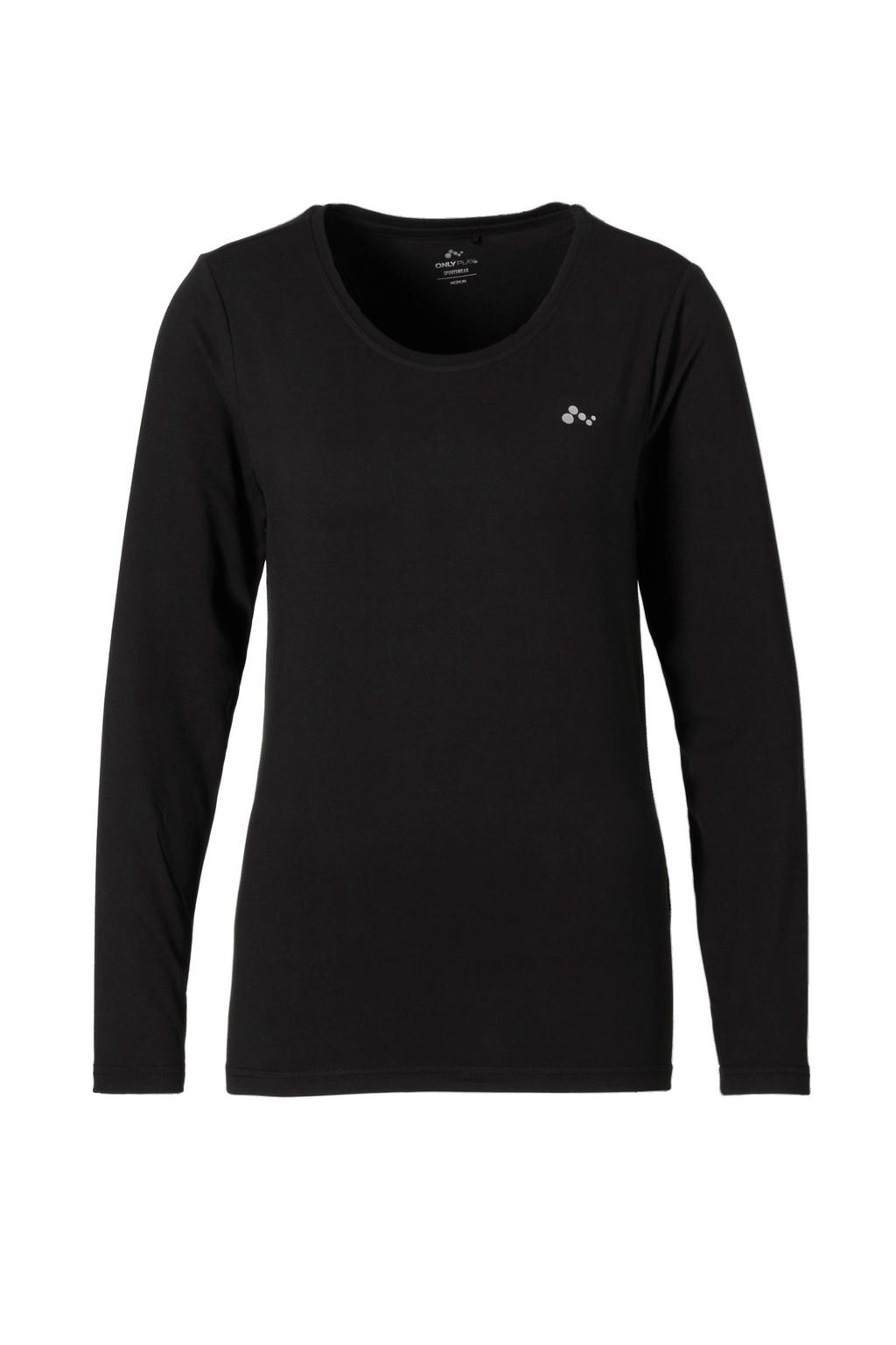 Zwarte dames ONLY PLAY sport T-shirt met lange mouwen en ronde hals