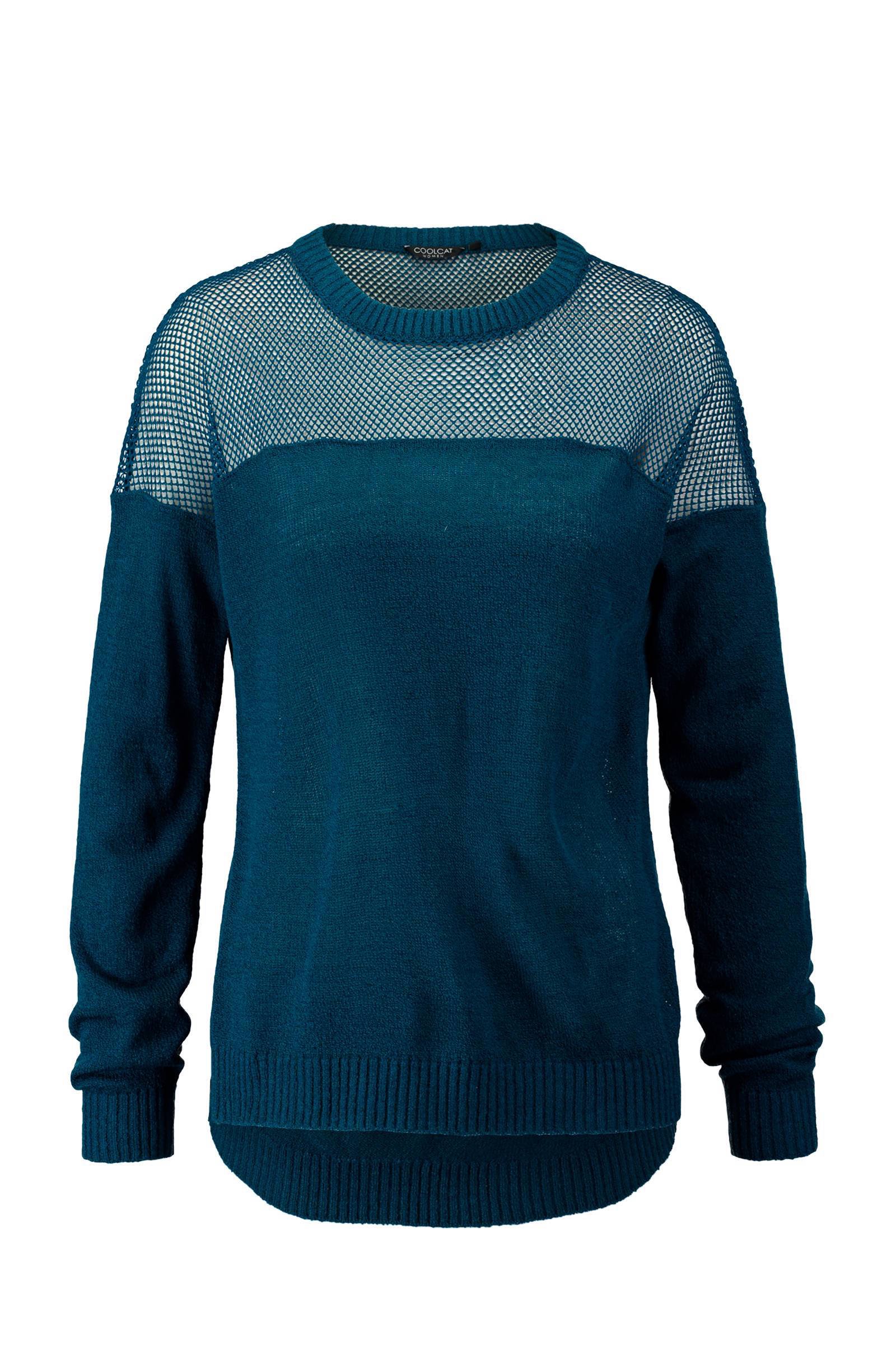 CoolCat trui met mesh | wehkamp CoolCat trui blauw | wehkamp