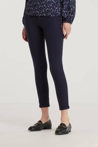 Donkerblauwe dames SisterS Point pantalon van rayon met regular fit, regular waist en rits- en knoopsluiting