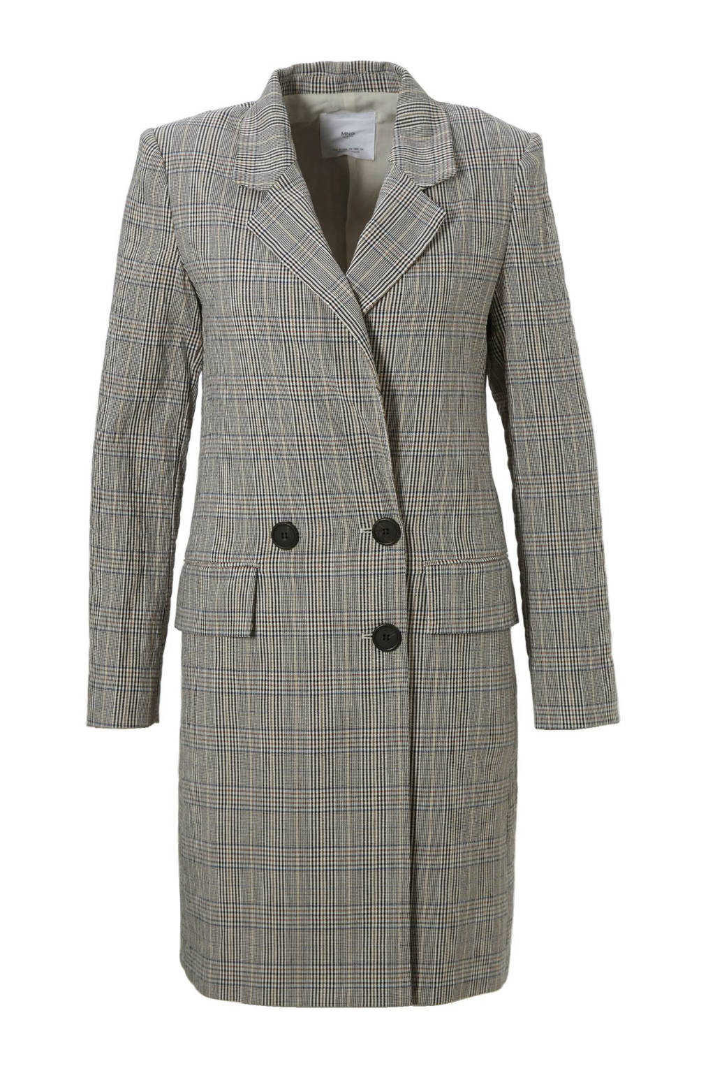 Mango lange geruite blazer, Beige/zwart